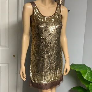 Gold bronze and brown sequin rhinestone dress